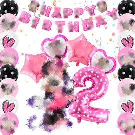 Mouse Birthday Decorations 23 PCS, Mouse Party Decorations with Happy Birthday Banner, Balloons, 2nd Birthday Decorations for Girls Themed Party Decorations, Pink Birthday Decorations Party Supplies