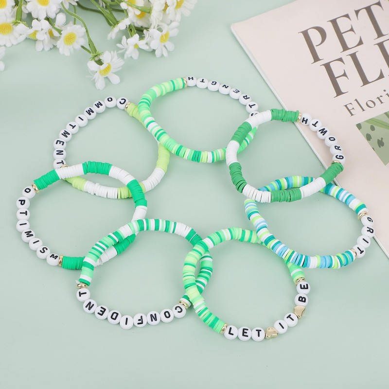yongder Friendship Bracelets Heishi Surfer Stretch Stackable Preppy Clay Bead