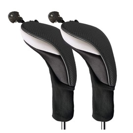 FINGER TEN Golf Club Head Covers Woods Hybrids Long Cover Value 2 Pack, Headcovers with Interchangeable No. Tags Color Blue Black Red Fit All Hybrids Wood Clubs (Black-2 Pack Hybrid Cover)