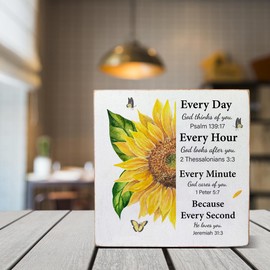 Christian Gifts for Women, Bible Verse Every Day God Thinks of You Wooden Box Sign Scripture Home Religious Decor 5 x 5 lnches