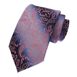 Secdtie Men Coral Pink Paisley Silver Boy Cravat Ball Blush Ties 3" width Woven for Gift