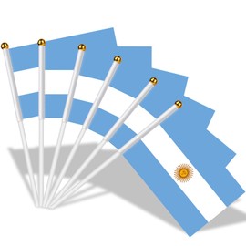 AhfuLife 15pcs Argentina Flags on Sticks for 25th May Decorations, Hand Held Argentina Small Flags with 30cm White Pole for Independence Day Football Decorations