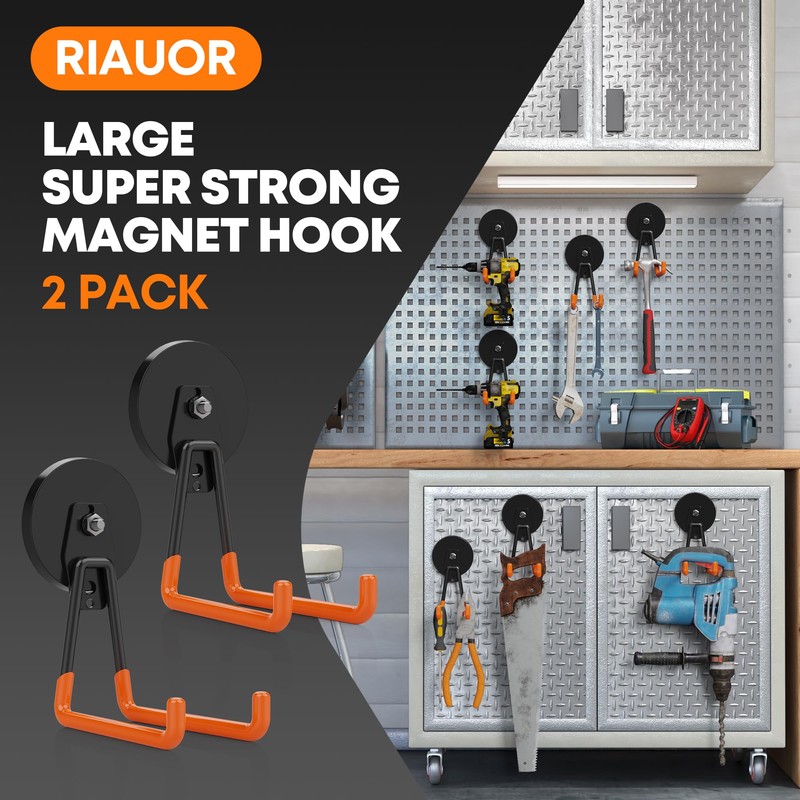 Heavy Duty Magnetic Garage Hooks, 2 Pack Large Strong Magnet