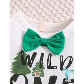 Borlai Baby Boy 1st Birthday Outfits Bow Tie Cotton Letter Romper Adjustable Suspenders Pants Gentleman Clothing Set for Photography Photography, Green