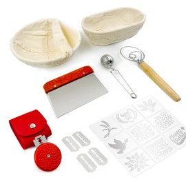 SNAIL GARDEN Bread Proofing Basket Set of 2,9" &10" Bread Bowl,Bread Basket Proofing with Bread Making Kit Unique Bread Lame Baking Stencils,Bread Proofing Baskets For Sourdough Baking