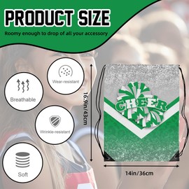SKYIGC Cheer Drawstring Backpack Cheerleading Drawstring Gym Bag Cheer Accessories Cheerleader Gifts for Cheerleaders 1Pcs (Silver&Green)