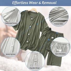 SOEDZUNG Mens Tear Away Post Surgery Clothing Modal Short Sleeve Set for Bedridden Elderly Patients Comfortable Breathable(Green,2XL)