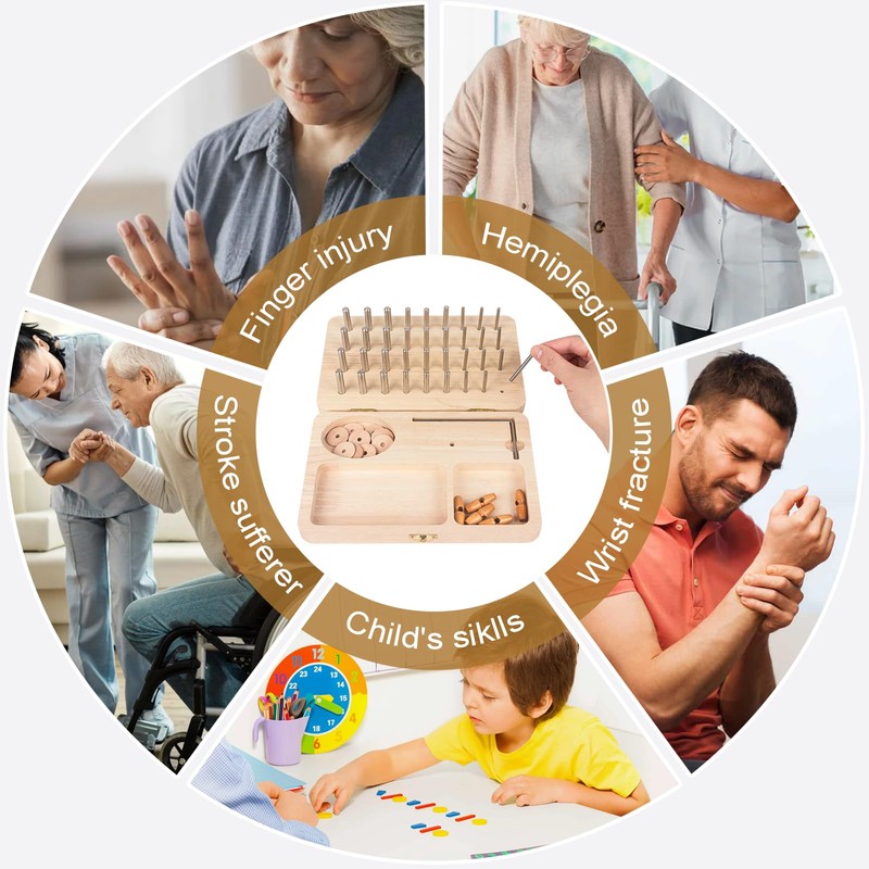 Wooden Pegboard for Finger Dexterity, 36-Hole Hand Therapy Peg Board