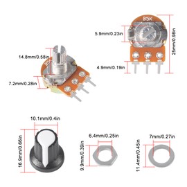 AITIAO 25Sets B5K Ohm Knurled Shaft Linear Rotary Taper Potentiometer WH148 B5K Single-Joint Variable Resistors 15mm Shaft 3Pins 5K Ohm Potentiometer with Nuts, Washers and Knob