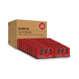 Microflex Black Dragon BD-100L 6mil Disposable Latex Gloves w/Full Texture for Food Processing, Automotive - Medium, Black (Case of 2000)