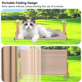 Cat Window Bed for Large Cat, 40LB Load Capacity Wood Cat Window Perch Heavy Duty, Cat Bed Window Hammock Shelf Suction Cups, Cordless Window Seat Indoor Cat Sunbathing and Resting, Foldable & Durable