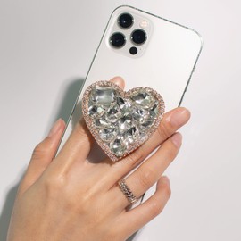 OnTheGrip Cute Cubic Diamond Heart Shape Design Collapsible Expandible Mobile Phone Grip Stand Holder for Smartphone Tablet Cell Phone Accessory (Gold Big)