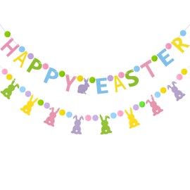 GCQQ Happy Easter Banner, No DIY Easter Garland, Cute Bunny Banners, Rustic Easter Banner Decorations for Fireplace, Mantle or Outdoors Decoration