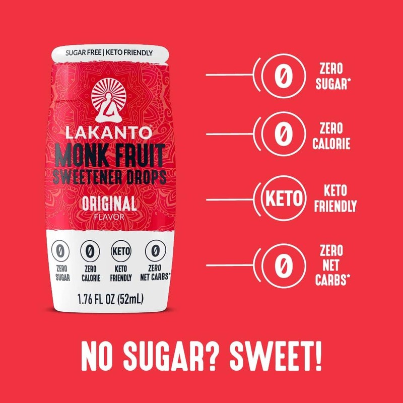 Lakanto Liquid Monk Fruit Extract Drops, Original, Erythritol Free Sugar