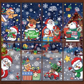 Christmas Window Stickers, 8 Sheets Xmas Window Stickers Assorted PVC Static Window Clings for Glass Decoration Christmas Santa Snowflakes Gnome Grinch Decals (Style A)