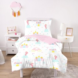 CINYE Princess Girls Single Duvet Cover For Kids Cute Bedding 135×200 cm Pink Bedding Set With Zip Fastening Comes With 50x75 cm Pillowcase 3D Castle Heart Quilt Cover