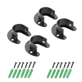 Lemfema Closet Pole Socket Pipe Socket Stainless Steel Fixed U Shape Holder with Screws 4 Pack (Black, 25mm)