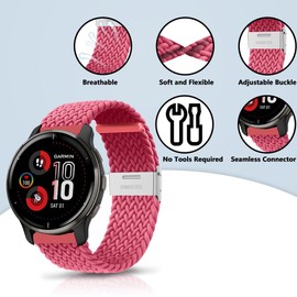 ZoRoll 20 mm Braided Strap for Garmin Vivoactive 5/Vivoactive 3/Venu Sq 2/2 Plus, Elastics Nylon Adjustable Sport Replacement Band Compatible with Garmin Forerunner 165/Forerunner 245/645 - Dark Pink