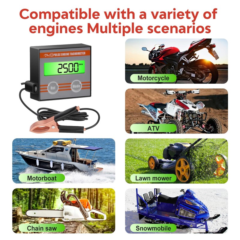 Digital Engine Tachometer Inductive with Clip - Mini Tach Gauge