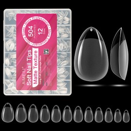 AIMEILI Extra Short Almond Fake Nails, 504pcs Pre-shape Gel Acrylic Nail Tips Press on Nails for Full Cover Nail Extension Home DIY Nail Salon 12 Sizes