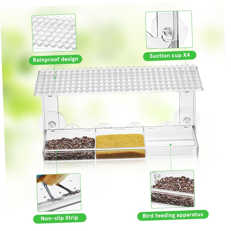 Mipcase Clear Window Bird Feeder with Suction Grip Sturdy and