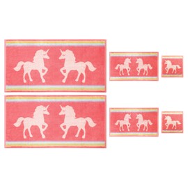 ORIGINAL KIDS 6 Piece Unicorn Towel Set - 100% Cotton Terry Jacquard – 2 Bath Towels, 2 Hand Towels, 2 Washcloths - 630 GSM Super Soft Absorbent Kids Bathroom Set - Pink Multicolor