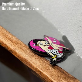 Betty 80s Cartoon Enamel Pin - Girl Power Heart Shape Lapel Pin - Saturday Morning Cartoons - Cute Enamel Brooch Badge Decoration for Clothes and Bags - Pink Heart