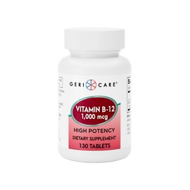 GeriCare GeriCare Vitamin B-12 1000mcg High Potency Tablets, Premium Dietary Supplement for Boosting Energy, Supporting Brain Health, and Maintaining a Healthy Nervous System 130 Count (Pack of 1)