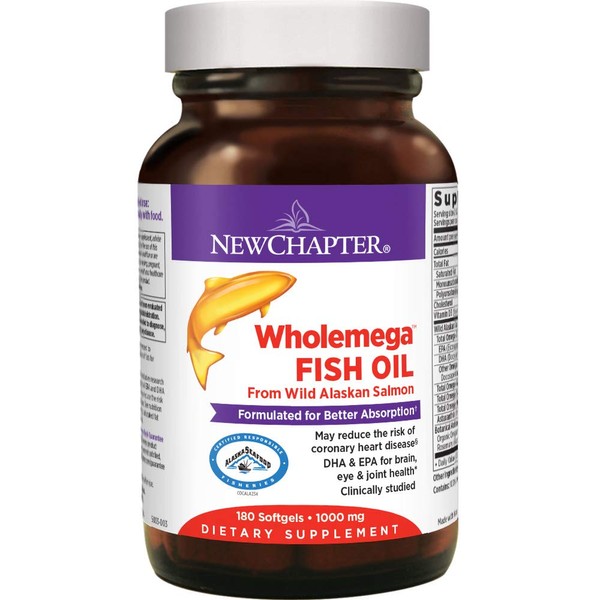 New Chapter Wholemega Fish Oil Supplement Softgels, Wild Alaskan Salmon