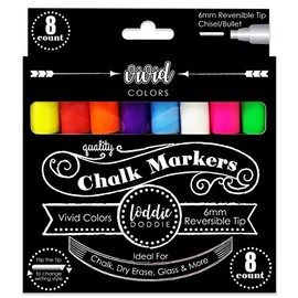 Loddie Doddie Chalk Markers - Perfect for Chalkboards, Blackboards, Windows, Glass, Bistro | 6mm Reversible Bullet & Chisel Tip Erasable Ink (Vivid Neon)