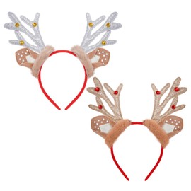 Yymobt 2 PCS Deer Antlers Headband Reindeer Headwear with Plush Sequins Animal Ears for Christmas Cosplay Costumes Hair Accessory(Muticolor 1, One size)