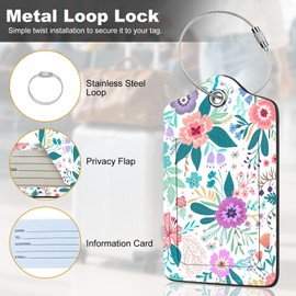 2Pack Luggage Tags for Suitcases, Cute Unique Pu Leather Cruise Luggage Tag with Privacy Cover ID Label Address Card and Metal Ring Suitable for Women Men Kids Travel Bag Colorful Flowers 2