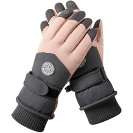 Women Ski Gloves Winter Windproof Snow Touchscreen Thermal Gloves Warm Thickened Gloves with Fleece for Skiing Running Cycling Hiking Snow Sports (Dark Grey+Pink)