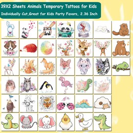 CHARLENT Animals Theme Temporary Tattoos for Kids - 78 Individually Wrapped Sheets Animal Tattoos for Boys Girls Birthday Party Favors Goodie Bag Fillers