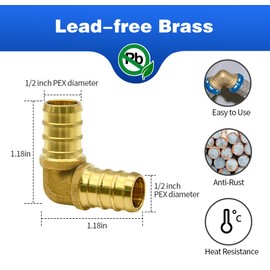 90pcs 1/2" PEX Fittings, Elbow TEE Straight Couplings Set, PEX Brass Crimp Fitting Combo with Tees, Elbows, Straights (1/2", 90pcs)