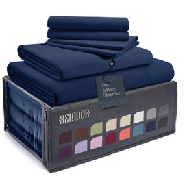 BELADOR Silky Soft Cali King Sheet Set -Luxury 6 Piece Bed Sheets for California King Size Bed, Secure-Fit Deep Pocket Sheets with Elastic, Breathable Hotel Sheets & Pillowcase Set, Wrinkle Free