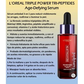 L'oreal Triple Power Suero Facial Antiedad Con Péptidos 30ml - Todo Tipo De Piel - Día/noche