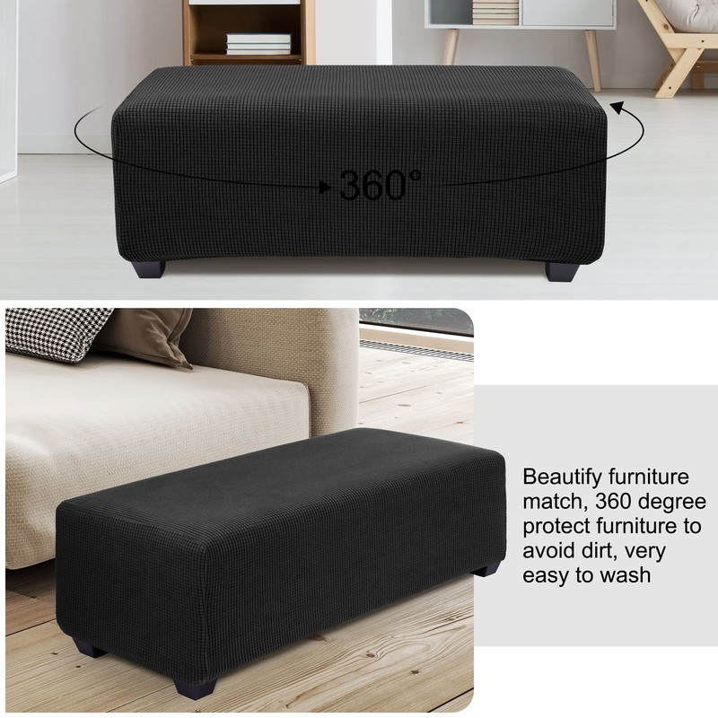 PiccoCasa High Stretch Ottoman Cover with Elastic Bottom, Soft Slipcover