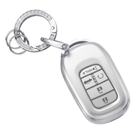 CARFIB for Honda Key Fob Cover 2024 Civic Accord CRV HRV Pilot Car Keys Case Protector 5 Button with Keychain Pearlescent Silver
