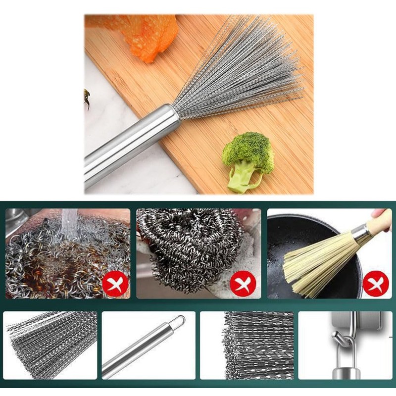 Natiform 3pcs Stainless Steel Brush Skillet Washing Kitchen Skill