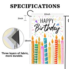 Avezano Happy Birthday Garden Flag for Boys and Girls, Double Sided Colorful Candles Birthday Garden Flag, Birthday Celebration Banner Yard Flag for Indoor Outdoor Law, 12"x18"