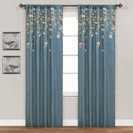 Lush Decor Flower Drops Window Curtain Single Panel, 95" L x 42" W, Blue