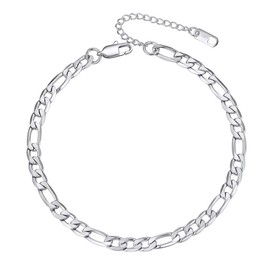 Prosteel Anklets for Teen Girls Figaro Chain Ankle Bracelet Womens Stainless Steel Anklet Silver