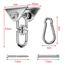Relota Ceiling Hook Heavy Duty Stainless Steel 450 kg Capacity 360° Rotation, Suspension Swing Hook with Screw for Wooden Beams and Concrete Ceiling, Hook for Hanging Chair, Swing, Yoga Cloth, Punch
