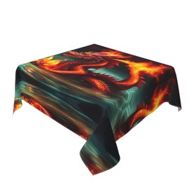 HYTTER Waterproof Decorative Tablecloth 60"x60" Square Warm and Soft Feel, Good Wrinkle Resistance, Washable and Reusable Dragon King in Fire Pattern
