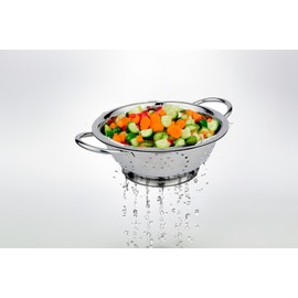 Acense Stainless Steel Colander [Silver], Steel Base/Handle, Quick Draining, Multiple Micro-Perforations, Multi-Purpose: [Pasta/Vegetable/Spaghetti/Fruit], Dishwasher Safe, Size: 24cm