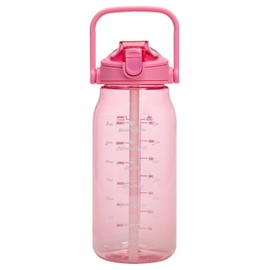 Paris Hilton Motivational Water Bottle with Straw and Leak-proof Flip-Top Lid, Motivational Time Markers, Carry Handle for Travel, Made without BPA, 50-Ounce, Pink