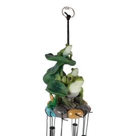Ebros Gift Whimsical Summer Adventures Green Frog Mother with Babies Family Crouching On Lily Pads by Pond Resonant Tube Wind Chime Escultura Outdoor Garden Lawn Patio Home Pool Deck Accent Decor