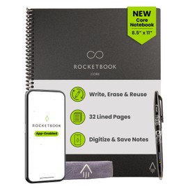 Rocketbook Core Reusable Smart Notebook, Lined Pages For School, Work and Creative Projects, Letter Size 8.5x11, Black - Premium