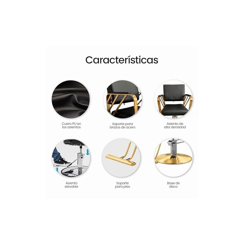 Raganet Silla Hidráulica Profesional Barbería Salón Belleza Base Metálica Redonda